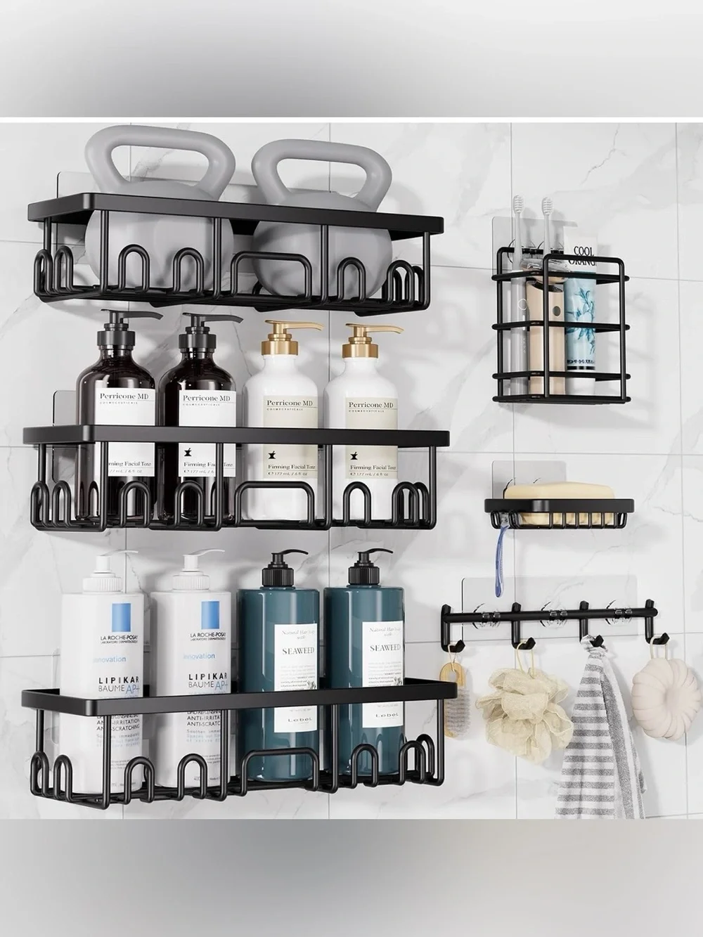 Veken Shower Caddy 6-Pack with Hooks
